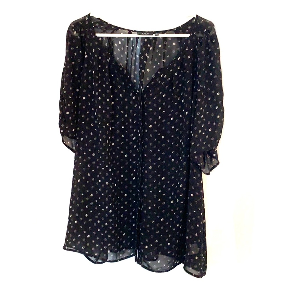 Black sheer button down shirt with cami.